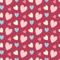 Seamless pattern of hearts on isolated magenta background. Design for Valentines Day, wedding,  mothers day celebration. Perfect for greeting card, home decor, textile, wrapping paper, scrapbooking. vector