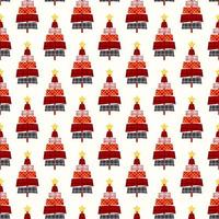 Seamless pattern of Christmas trees with red tartan and plaid textures, on isolated background. Design for Christmas decoration and celebration of winter, Christmas or New Year. vector