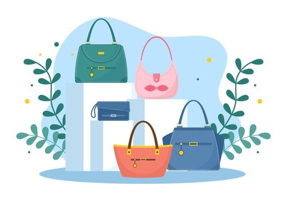 Handbag Store with Collection of Various Quality Bags and Different Types of Lifestyle in Flat Hand Drawn Cartoon Template Illustration