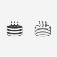 vector de icono de pastel de cumpleaños. vela, fiesta, dulce, celebración, signo de símbolo de postre