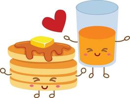 lindo desayuno mañana comida jugo y panqueque ilustración vector clipart