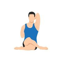 Man doing cow face pose or gomukhasana exercise. Flat vector illustration isolated on white background