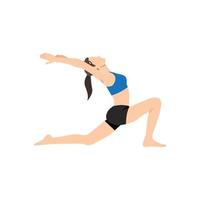 Woman doing Low lunge pose anjaneyasana exercise. Flat vector illustration isolated on white background