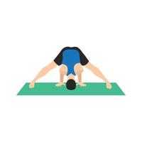 Man doing prasarita padottanasana position. Wide legged forward bend pose. Flat vector illustration isolated on white background