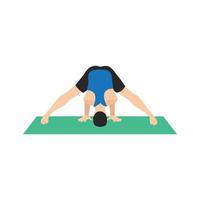 hombre haciendo la posición prasarita padottanasana. Postura de inclinación hacia adelante con las piernas anchas. ilustración vectorial plana aislada sobre fondo blanco vector