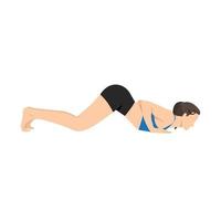 mujer haciendo ejercicio de ashtangasana de pose de yoga de ocho extremidades. ilustración vectorial plana aislada sobre fondo blanco vector