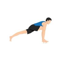 Man doing high lunge pose alanasana exercise. Flat vector illustration isolated on white background