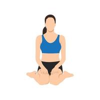 mujer haciendo pose de héroe ejercicio virasana. ilustración vectorial plana aislada sobre fondo blanco vector