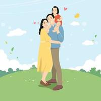 Mom, dad and daughter are standing together with happy expressions. hand drawn style vector design illustrations.