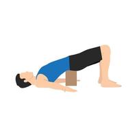 Man doing bridge pose setu bandha sarvangasana exercise. Flat vector illustration isolated on white background