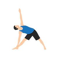 Man doing extended Triangle pose or Utthita trikonasana exercise. Flat vector illustration isolated on white background