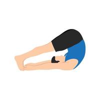 Man doing plow pose halasana exercise. Flat vector illustration isolated on white background