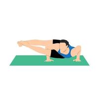 Man practicing yoga, doing arm stand Astavakrasana, asymmetrical arm balance Eight-Angle Pose. Flat vector illustration isolated on white background