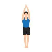 Man doing urdhva namaskarasana yoga pose. Standing with upavishtha konasana exercise. Flat vector illustration isolated on white background