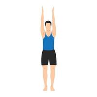 hombre haciendo ejercicio de saludo hacia arriba pose urdhva hastasana. ilustración vectorial plana aislada sobre fondo blanco vector