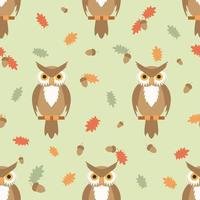 Vector seamless pattern. Owl and acorns. Autumn