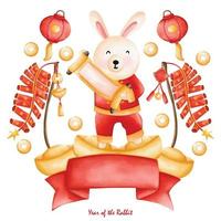 Cute bunny in Chinese traditional costume and Decoration, Cheongsam dress, the year of rabbit vector