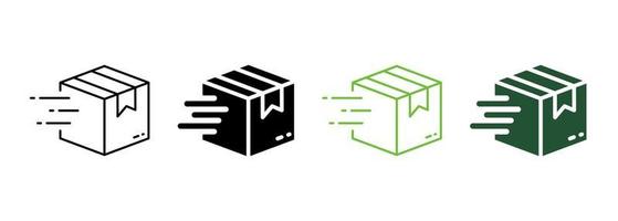 Parcel Box Fast Delivery Service Silhouette and Line Icon. Speed Deliver Cube Package Pictogram. Post Company Quick Express Delivery Package Icon. Editable Stroke. Isolated Vector Illustration.