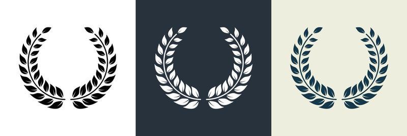 Chaplet Award Silhouette Icon. Leaf Twig Winner Success Emblem Pictogram. Round Laurel Wreath Reward Symbol. Champion Prize Set. Olive Leaves Branch Trophy Sign. Isolated Vector Illustration.