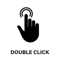 Double Click Gesture, Hand Cursor of Computer Mouse Black Silhouette Icon. Pointer Finger Glyph Pictogram. Swipe Double Press Touch Point Tap on Cyberspace Website Sign. Isolated Vector Illustration.