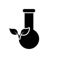 tubo de ensayo para el experimento de investigación de plantas de biología en el icono de silueta de laboratorio. matraz con equipo de hoja para pictograma de ciencia química. signo de laboratorio científico orgánico. ilustración vectorial aislada. vector