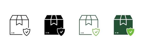 Safe Delivery Shield Silhouette and Line Icon. Parcel Box Secure Transportation Pictogram. Insurance Safety Shipping Package Symbol. Protection Deliver. Editable Stroke. Isolated Vector Illustration.