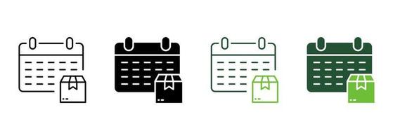 Time Appointment for Express Delivery Service Silhouette and Line Icon. Schedule in Calendar for Date Delivery Icon. Parcel Box Deliver Day Hour Year Pictogram. Editable Stroke. Vector Illustration.