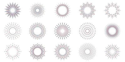 Firework Line Icon Set. Starburst Light Explosion. Circle Spark Sunburst Star Burst Shine Outline Icon. Celebrate Happy Birthday, Merry Christmas Party Linear Pictogram. Isolated Vector Illustration.