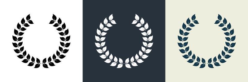 Chaplet Award Silhouette Icon. Leaf Twig Winner Success Emblem Pictogram. Round Laurel Wreath Reward Symbol. Champion Prize Set. Olive Leaves Branch Trophy Sign. Isolated Vector Illustration.