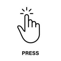 Press Gesture of Computer Mouse. Pointer Finger Black Line Icon. Cursor Hand Linear Pictogram. Click Touch Double Tap Swipe Point Outline Symbol. Editable Stroke. Isolated Vector Illustration.