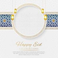 publicación de redes sociales islámicas de lujo feliz eid con patrón de estilo árabe y marco de fotos vector