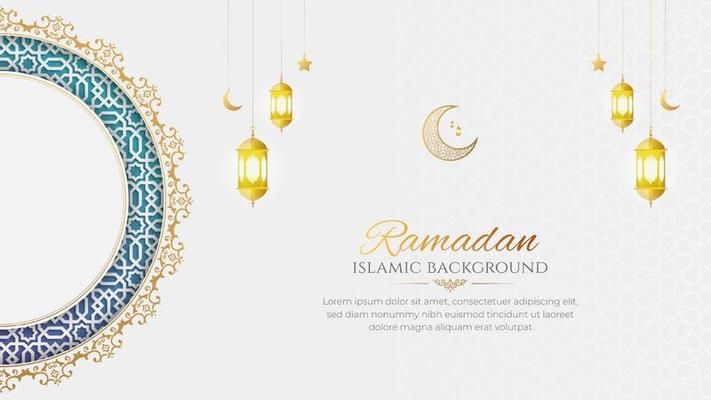 Ramadan Kareem Elegant White Luxury Ornamental Greeting Card Background with Arabic Pattern