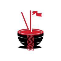 logotipo de fideos ramen con bandera ondeante. adecuado para compañía de fideos o comida tradicional. vector