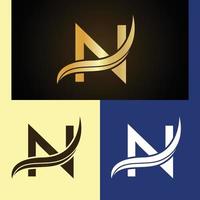 diseño de logotipo de lujo con monograma letra n vector