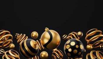 Christmas isolated black golden bauble ball 3d render illustration. Happy new year 3d render image of christmas holiday. photo