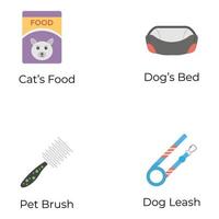 Pack of Pet Equipment Flat Icons vector