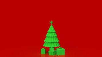 The green Christmas tree on red background for holiday concept 3d rendering photo