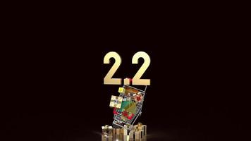 The 2.2 gold number on black background for promotion or sale concept  3d rendering photo