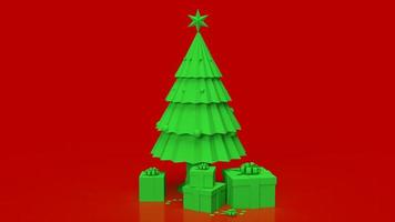 The green Christmas tree on red background for holiday concept 3d rendering photo