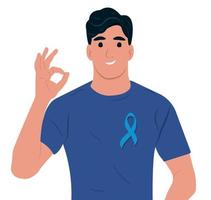 Prostate cancer awareness ribbon with. A man and a symbol of mens health. Flat vector illustration