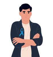 Prostate cancer awareness ribbon with. A man and a symbol of mens health. vector