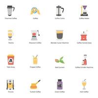 paquete de iconos planos de producción de espresso vector