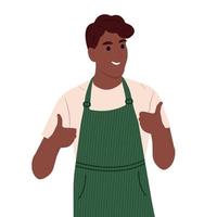 Grocery store employees,small business.Happy positive man showing gesture. Flat vector illustration