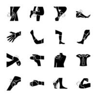 Set of Injuries and Body Pain Glyph Icons vector