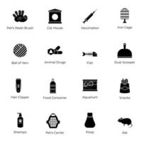 Pack of Pet Equipment Solid Icons vector