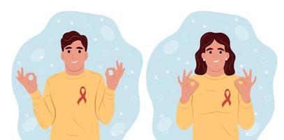 concienciación sobre el sida del día mundial del sida. cinta de conciencia con un hombre y un símbolo de salud. ilustración vectorial plana vector