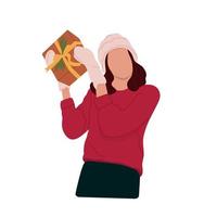 Woman holding gift boxes. Gift giving concept. Vector cartoon style