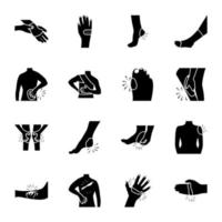 Pack of Body Fractures Glyph Icons vector