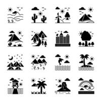 paquete de iconos de paisajes y accidentes geográficos vector