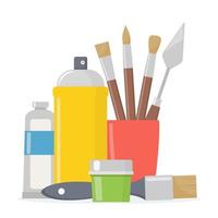 Painting tools composition. Various art supplies. Drawing creative materials illustration for workshops designs. vector